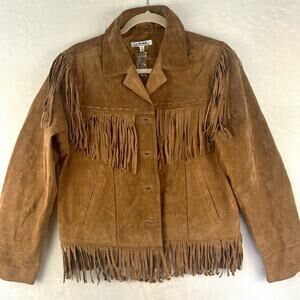Back in the Saddle Suede Leather Fringe Jacket Women M Brown Western Cowgirl